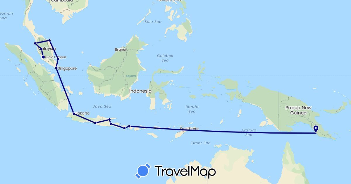 TravelMap itinerary: driving in Indonesia, Malaysia, Papua New Guinea, Singapore (Asia, Oceania)